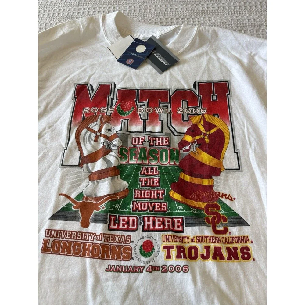 Vtg Texas Longhorns vs USC Trojans-Match of the Season Rose Bowl 2006 Long Sleev
